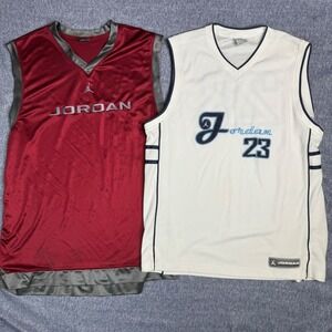 Lot Of 2 Y2K Air Jordan Jersey Tank Top Shiny Red‎ + White Mens XXL Athletic